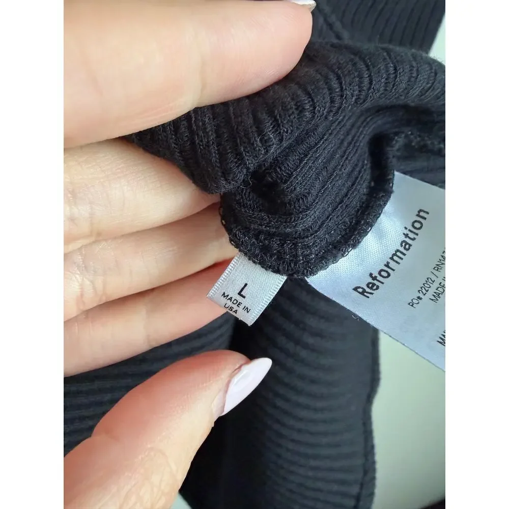 Reformation Jean Pull On High Waisted Ribbed Knit Mini Skirt Black Women's Large